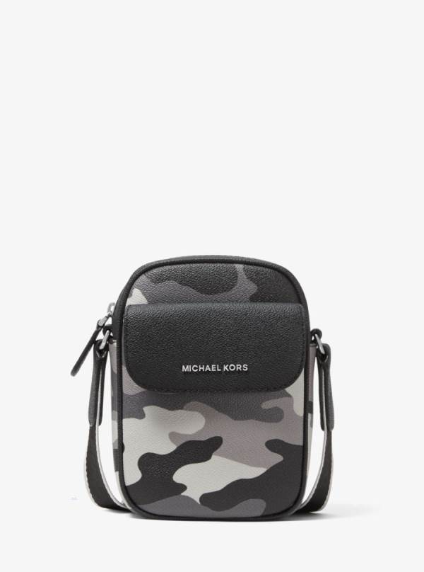 Panske Crossbody Kabelka Michael Kors Hudson Camouflage Printed Canvas Smartphone Crossbody Siva Viacfarebný - Tasky Michael Kors Levně | WGQUO-7814